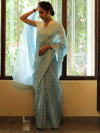 Banarasee Cotton Jamdani Saree With Resham Zig-Zag Design-Blue