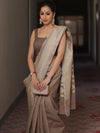 Banarasee Organza Silk Saree With Zari Motifs & Border-Fawn