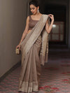 Banarasee Organza Silk Saree With Zari Motifs & Border-Fawn