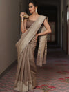 Banarasee Organza Silk Saree With Zari Motifs & Border-Fawn