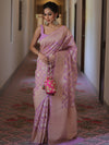 Banarasee Organza Silk Saree With Zari & Meena Jaal & Border-Lavender