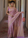 Banarasee Organza Silk Saree With Zari & Meena Jaal & Border-Lavender