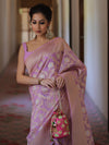 Banarasee Organza Silk Saree With Zari & Meena Jaal & Border-Lavender