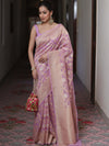 Banarasee Organza Silk Saree With Zari & Meena Jaal & Border-Lavender
