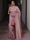 Banarasee Organza Silk Saree With Zari & Meena Jaal & Border-Lavender