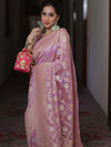 Banarasee Organza Silk Saree With Zari & Meena Jaal & Border-Lavender