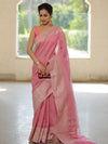 Banarasee Organza Silk Saree With Zari Motifs & Border-Pink