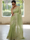 Banarasee Organza Silk Saree With Zari Motifs & Border-Mint Green