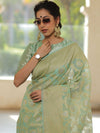 Banarasee Organza Silk Saree With Zari & Meena Jaal & Border-Mint Green