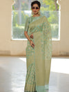 Banarasee Organza Silk Saree With Zari & Meena Jaal & Border-Mint Green