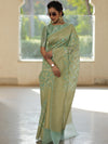Banarasee Organza Silk Saree With Zari & Meena Jaal & Border-Mint Green
