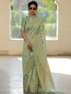 Banarasee Organza Silk Saree With Zari & Meena Jaal & Border-Mint Green