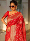 Banarasee Organza Silk Saree With Zari Motifs & Border-Red