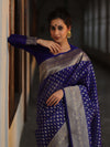 Banarasee Organza Silk Saree With Zari Motifs & Border-Royal Blue