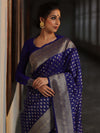 Banarasee Organza Silk Saree With Zari Motifs & Border-Royal Blue