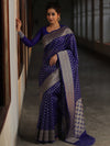 Banarasee Organza Silk Saree With Zari Motifs & Border-Royal Blue