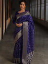 Banarasee Organza Silk Saree With Zari Motifs & Border-Royal Blue
