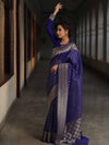 Banarasee Organza Silk Saree With Zari Motifs & Border-Royal Blue