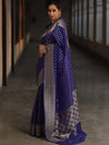 Banarasee Organza Silk Saree With Zari Motifs & Border-Royal Blue