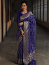 Banarasee Organza Silk Saree With Zari Motifs & Border-Royal Blue