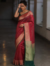 Banarasee Organza Silk Saree With Zari Motifs & Contrast Border-Pink