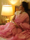 Banarasee Cotton Jamdani Saree With Resham Zig-Zag Design-Pink