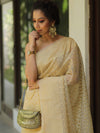 Banarasee Organza Silk Saree With Zari Motifs & Border-Beige