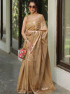 Banarasee Handwoven Semi Silk Saree With Stripes Design & Solid Border-Light Brown