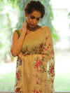 Bhagalpur Handloom Pure Linen By Mulberry Silk Saree With Embroidered Design-Ivory White