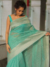 Banarasee Organza Silk Saree With Zari Motifs & Border-Sea Green