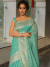 Banarasee Organza Silk Saree With Zari Motifs & Border-Sea Green