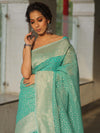 Banarasee Organza Silk Saree With Zari Motifs & Border-Sea Green