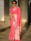 Banarasee Handwoven Semi-Chiffon Saree With Silver Zari Work-Pink