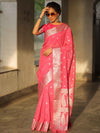 Banarasee Handwoven Semi-Chiffon Saree With Silver Zari Work-Pink