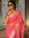 Banarasee Handwoven Semi-Chiffon Saree With Silver Zari Work-Pink