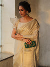 Banarasee Faux Georgette Saree With Gold Zari Buti & Border-White