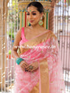 Banarasee Handwoven Organza Silk With Embroidered Saree-Pink & White