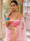 Banarasee Handwoven Organza Silk With Embroidered Saree-Pink & White