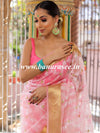 Banarasee Handwoven Organza Silk With Embroidered Saree-Pink & White