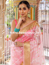 Banarasee Handwoven Organza Silk With Embroidered Saree-Pink & White