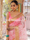 Banarasee Handwoven Organza Silk With Embroidered Saree-Pink & White