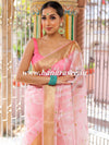 Banarasee Handwoven Organza Silk With Embroidered Saree-Pink & White