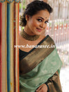 Banarasee Kora Muslin Saree With Jaal Design & Skirt Border-Green