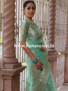 Banarasee Organza Mix Saree With Silver Zari Buta & Border-Sea Green