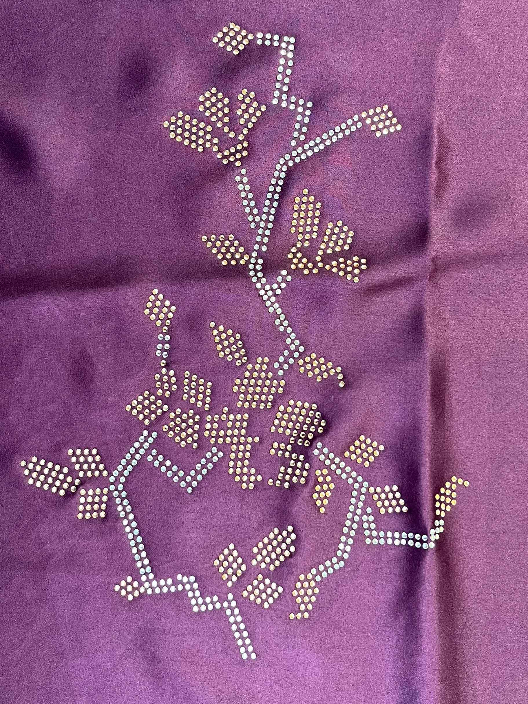 Banarasee Handwoven Plain Tissue Silk Swarovski Work Saree With Silk Blouse-Violet