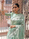 Banarasee Faux Georgette Saree With Silver Zari & Resham Jaal Work-Pastel Green