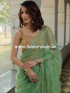 Banarasee Organza Silk Hand-work Saree & Contrast Blouse-Green