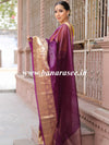 Banarasee Handwoven Organza Zari Border Contrast Blouse Saree-Violet