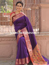 Banarasee Handwoven Semi-Katan Zari Paithani Border Saree-Violet