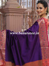 Banarasee Handwoven Semi-Katan Zari Paithani Border Saree-Violet